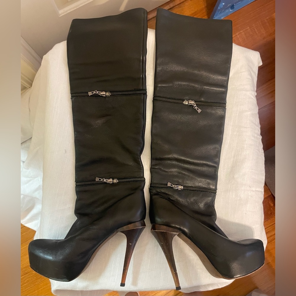 Women’s high heel boots, zippers for different length, Black, Size 8